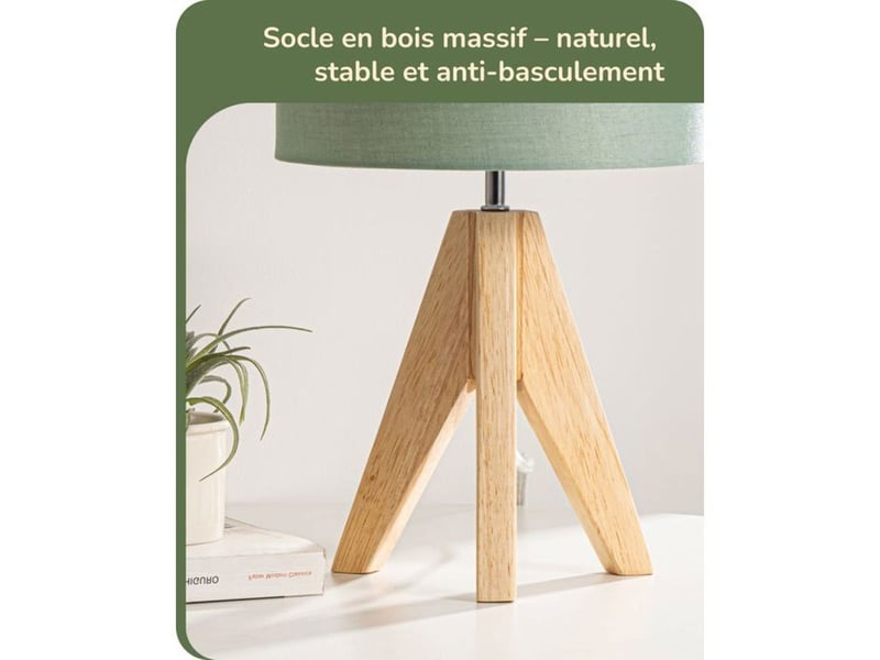 Lampe de table led lot de 2 abat-jour lin bois massif 2700k e27 4w style scandinave moderne 370618_AACKH15270_6_DROPFR - Conforama C