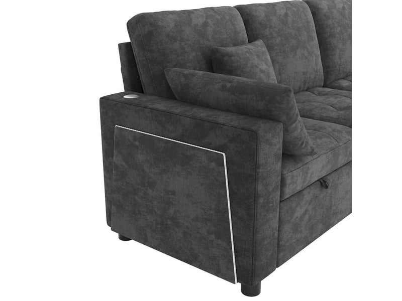 Canapé d'angle convertible,4 places, avec éclairage led, usbtype-c,262 x 140 x 89cm,gris - Conforama E