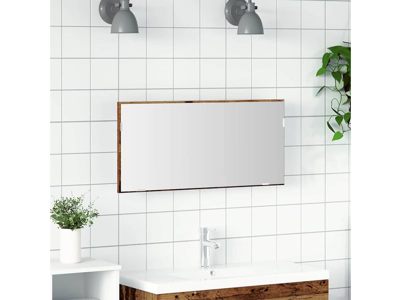  Miroir de salle de bain, miroir de toilette bois ancien 80 x 37 cm verre et bois ingénierie cf62652  - Conforama B