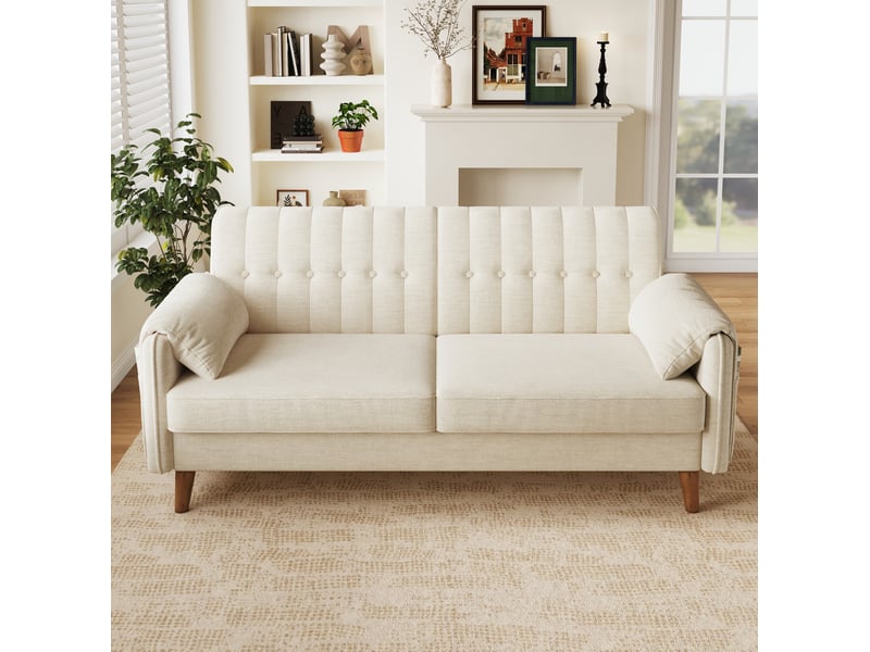  Canapé 2 places 161,5x79x83,5 cm en chenille beige  - Conforama B