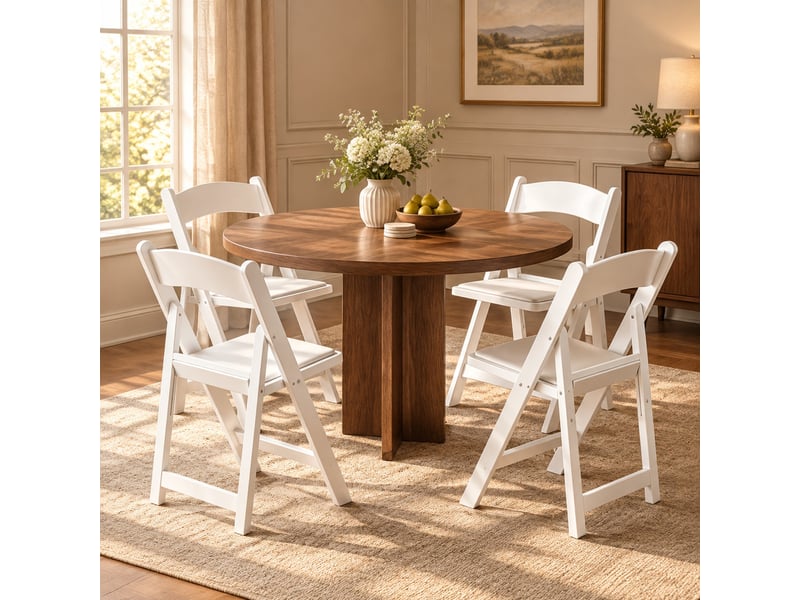  Lot de 4 chaises pliantes en résine avec assise rembourrée en pu, blanches  - Conforama C