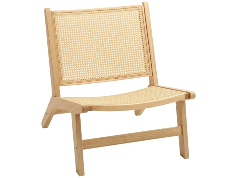  Fauteuil relax sans accoudoirs, dossier en rotin, cadre en bois, fauteuil lecture, bois naturel  - Conforama A