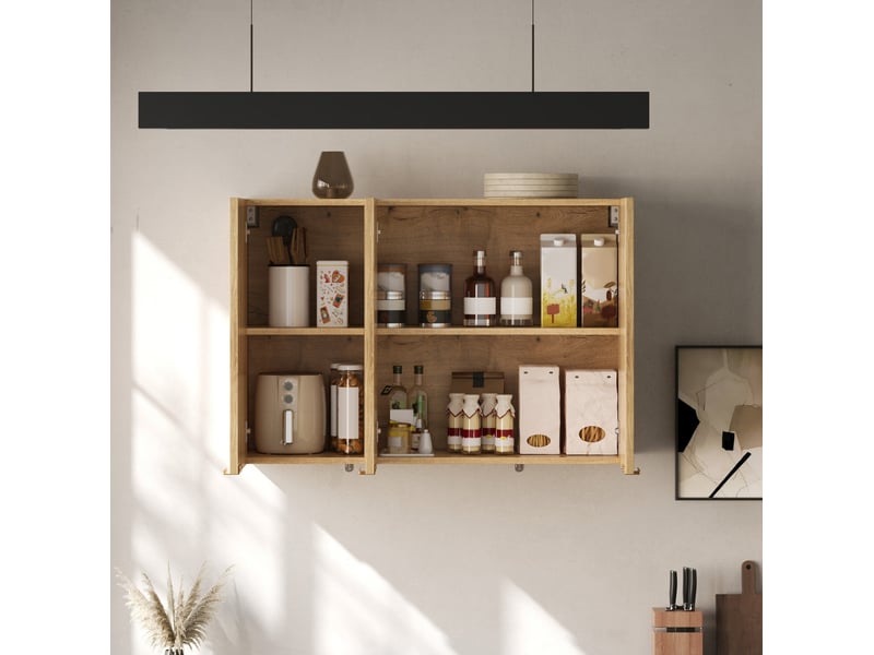  Meuble haut de cuisine mural 3 portes en mdf, finition naturelle, 90x29x60 cm  - Conforama C