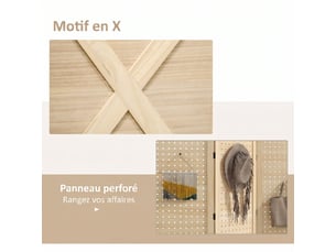 Paravent intérieur en bois 3 panneaux séparateur de pièce pliable panneau perforé bois naturel 114 x 1,7 x 144,5 cm