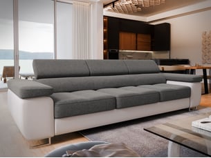Canapé droit convertible <strong>MASSENO</strong> <strong></strong> 3 places Tissu gris
