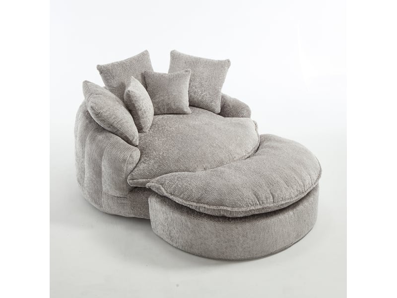  Fauteuil lounge mousse polyester gris clair, avec pouf, coussin inclus 190,5x138x63 cm  - Conforama A