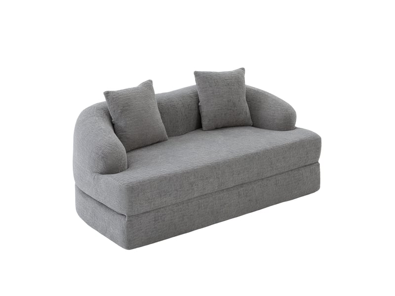  Canapé convertible 2 places – tissu chenille – 2 coussins – 157 cm – gris clair  - Conforama A