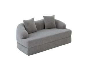 Canapé convertible 2 places – tissu chenille – 2 coussins – 157 cm – gris clair