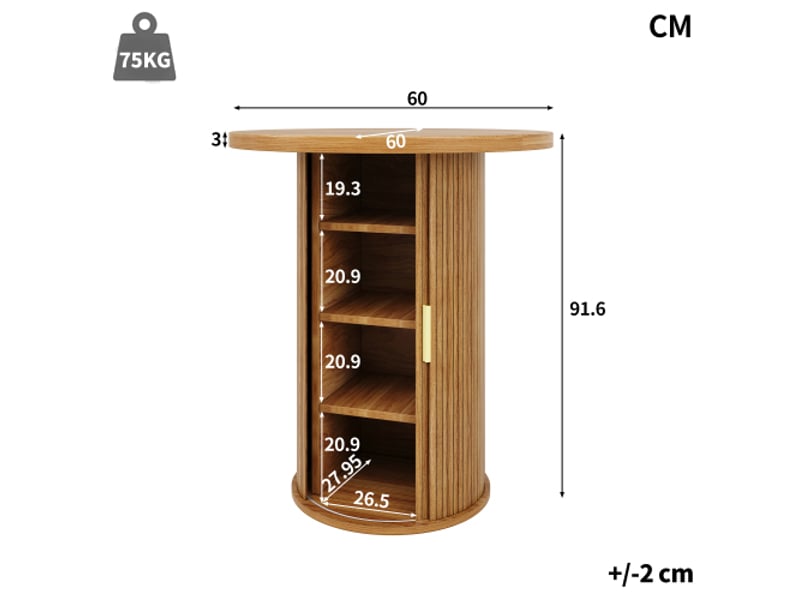  Table de bar ronde avec rangement - hauteur 91,6 cm - mdf effet bois - 75 kg - idéale pour bar et salon  - Conforama C