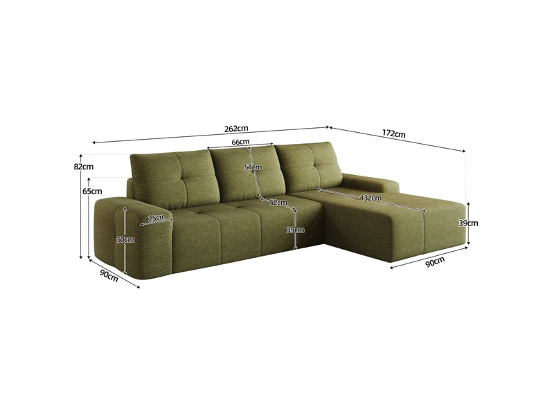  Canapé d’angle 3 places en tissu vert olive, 262x172x82 cm  - Conforama C