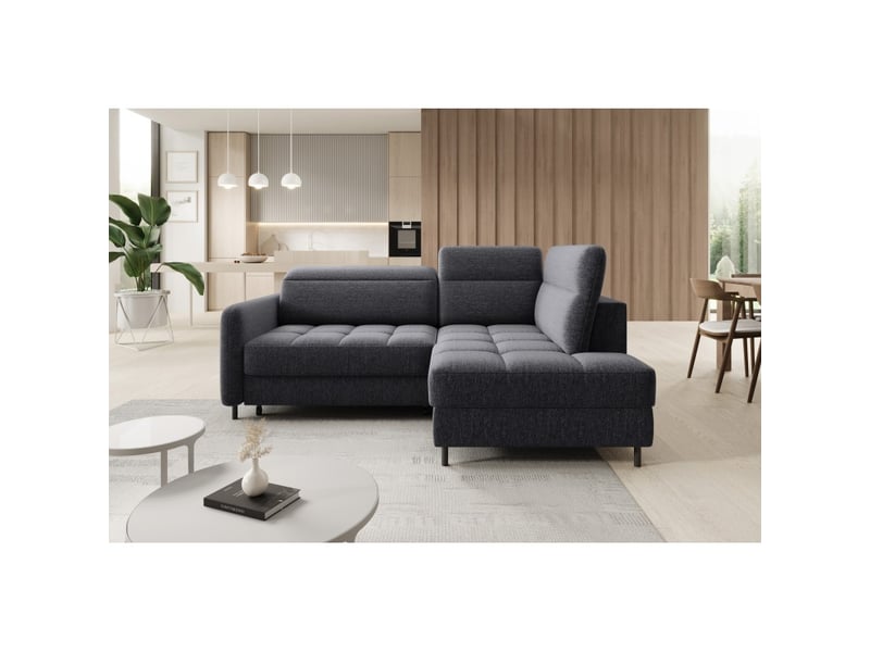 Canapé d'angle droit convertible barnea 208 cm gris foncé en tissu chenille avec rangement - Conforama E