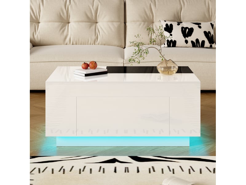  Table basse extensible 80 x 50 cm avec led rgb, tiroir caché, noir et blanc  - Conforama D