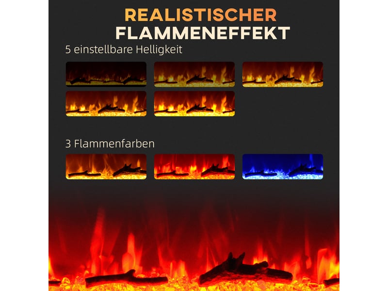  Cheminée électrique murale 1800 w, flammes led, télécommande, noire  - Conforama R