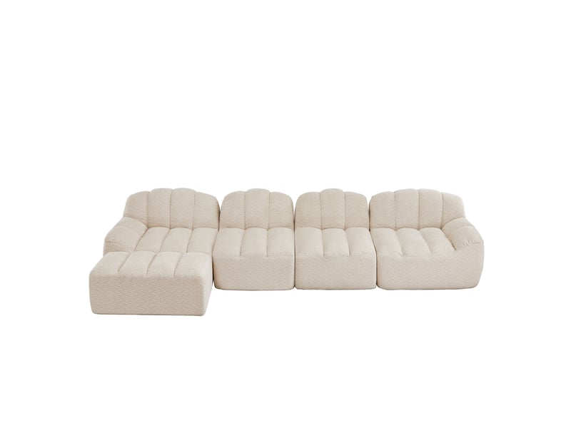 Canapé modulaire ulevr 4 places avec pouf, configuration en l, tissu bouclette beige blanc, 366 x 165 x 79 cm - Conforama A