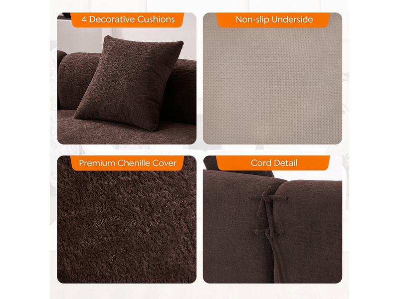  Canapé 4 places en chenille, brun, forme incurvée, configuration modulaire, livré en carton, sans montage  - Conforama W
