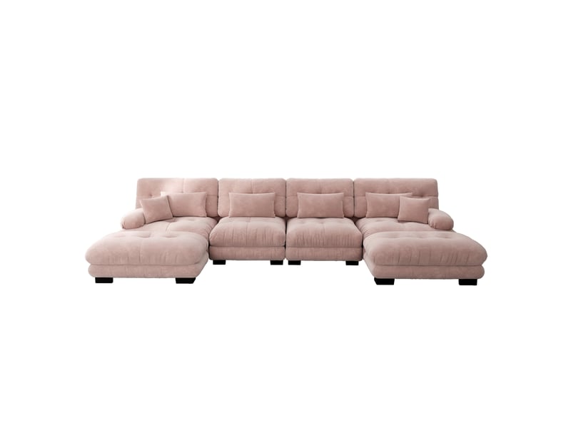 Canapé modulable modenvie 4 places en chenille rose 406 x 145 x 81 cm avec poufs mobiles - Conforama A