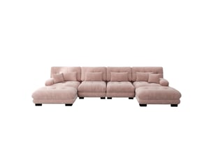 Canapé modulable modenvie 4 places en chenille rose 406 x 145 x 81 cm avec poufs mobiles