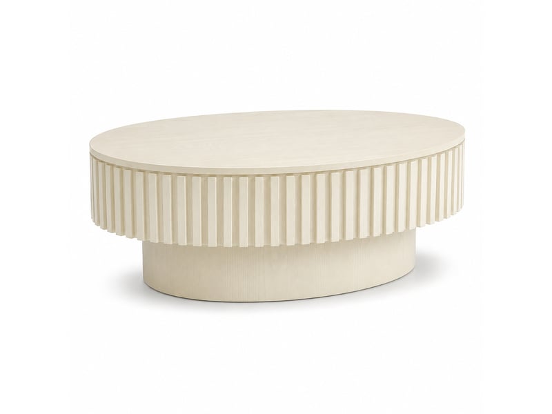  Table basse ovale 98x60x35 cm avec rangement caché mdf et bois crème  - Conforama A