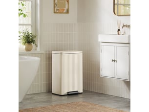 Poubelle de cuisine à pédale, en acier, avec couvercle, seau intérieur amovible, fermeture douce, 50 l, crème