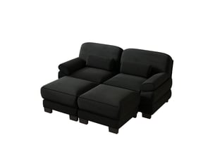 Canapé modulable 2 places avec 2 poufs en velours côtelé noir
