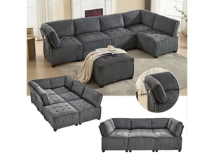 Canapé d'angle panoramique convertible <strong>MERAX</strong> <strong>canapé d'angle gris</strong> 6 places Velours gris