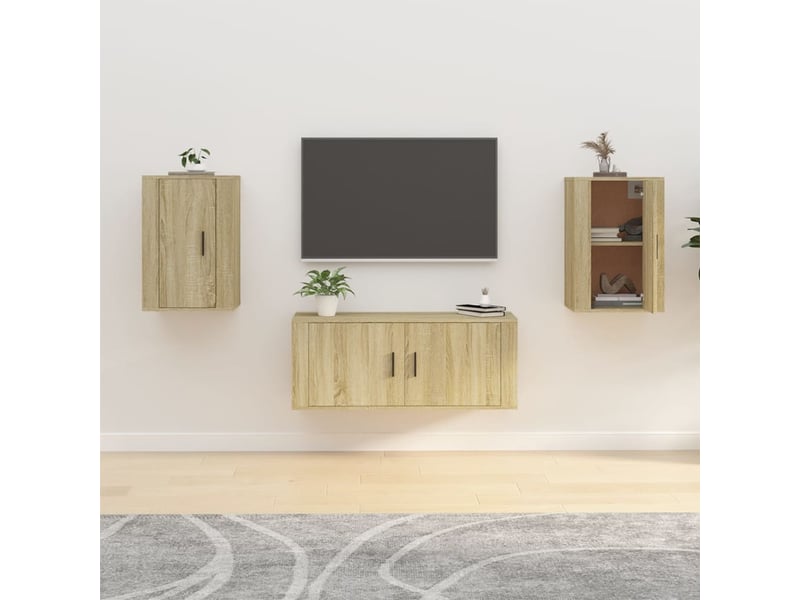  Lot de 2 meuble tv mural, meuble tv suspendu chêne sonoma 40x34,5x60 cm  - Conforama B