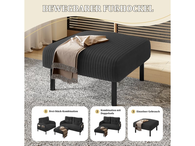 Tabouret en tissu velours côtelé de qualité supérieure avec structure en métal - housse en velours super doux pour un confort ultime - polyvalent HFSN-1116GY-3 - Conforama E