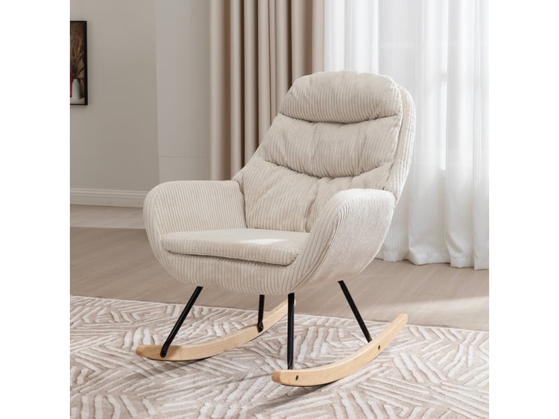  Fauteuil à bascule 96 cm structure en métal, revêtement en velours côtelé beige  - Conforama D