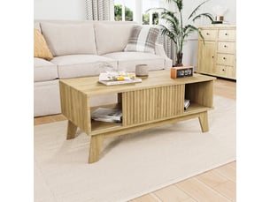 Table basse salon en bois ,table d'appoint avec porte coulissante,rangement, 95 x 41 x 48 cm,couleur bois naturel