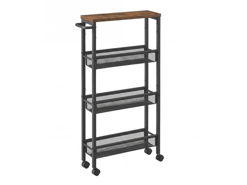  Chariot roulant étroit à 4 niveaux, desserte de rangement, chariot mince avec poignée, pour cuisine, salle à manger, salon, bureau à domicile, marron et noir  - Conforama A