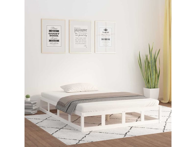 Lit adulte, lit double, cadre de lit sans matelas blanc 150x200cm bois massif cf11517 - Conforama B