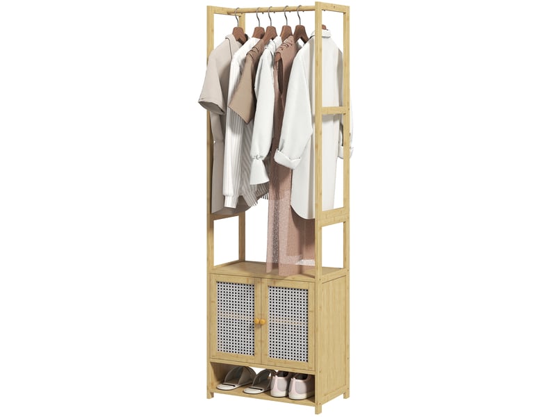  Porte-manteau en bambou avec meuble à chaussures, tringle et étagère réglable pour entrée, 53 x 31 x 168 cm, naturel  - Conforama B