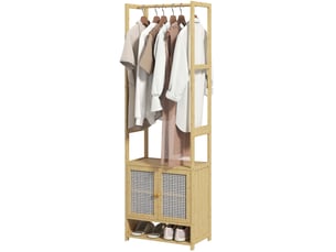 Porte-manteau en bambou avec meuble à chaussures, tringle et étagère réglable pour entrée, 53 x 31 x 168 cm, naturel
