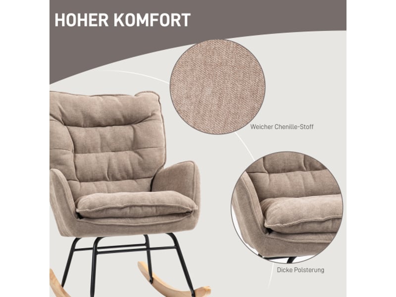  Fauteuil à bascule marron en tissu effet chenille, accoudoirs, charge 120 kg, salon et chambre  - Conforama E