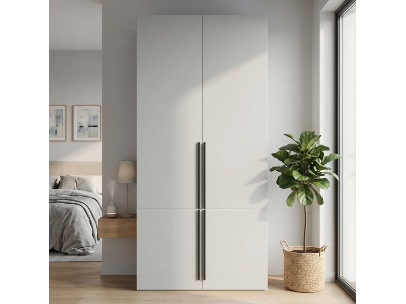  Armoire 90x50x200 cm 2 portes avec penderie coloris gris  - Conforama B