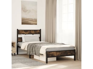 Lit adulte, lit simple, cadre de lit sans matelas avec tête de lit chêne fumé 90x190cm cf11097