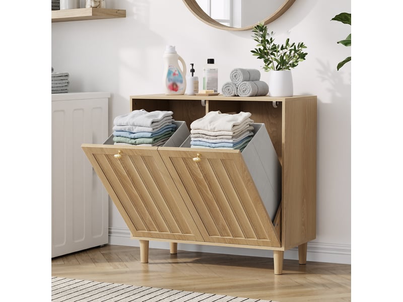 Meuble à linge incliné 69,5 x 35 x 70,5 cm avec deux paniers amovibles, mdf finition chêne - Conforama E