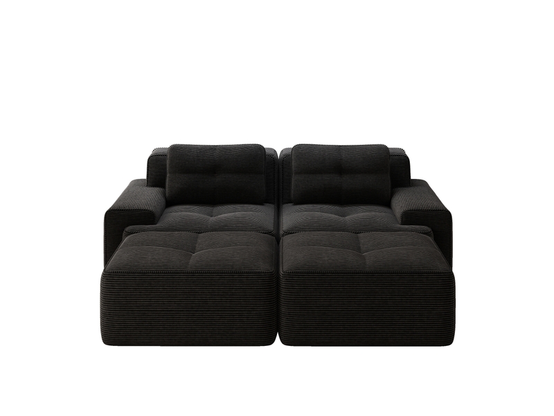  Canapé modulable 2 pl 204x177x69cm, canapé sous vide avec poufs, assise généreuse, pièce de salon, velours côtelé, noir  - Conforama A