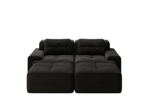 Canapé modulable 2 pl 204x177x69cm, canapé sous vide avec poufs, assise généreuse, pièce de salon, velours côtelé, noir
