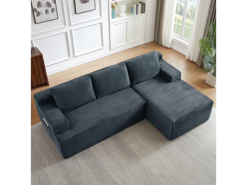  Canapé d'angle en velours côtelé 3 places, sans montage, modulaire, assise profonde, confort moelleux, design nuage  - Conforama E