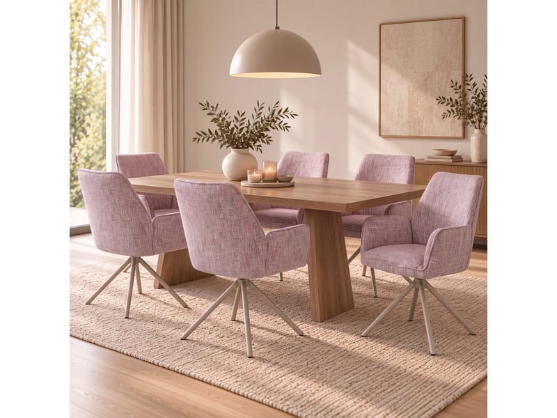  Chaise de salle à manger hwc-g67, chaise de cuisine, pivotante, position automatique, métal, chenille (410 gm²) - piètement crème, rose  - Conforama B