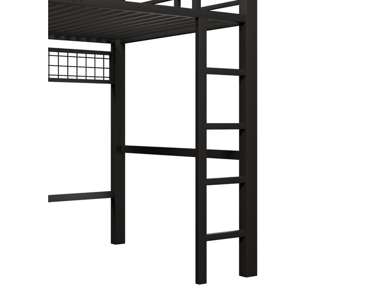  Lit mezzanine enfant 140x200 cm avec led, 8 tiroirs, rangements ouverts, gain d'espace, mdf, métal, noir, sans matelas  - Conforama E