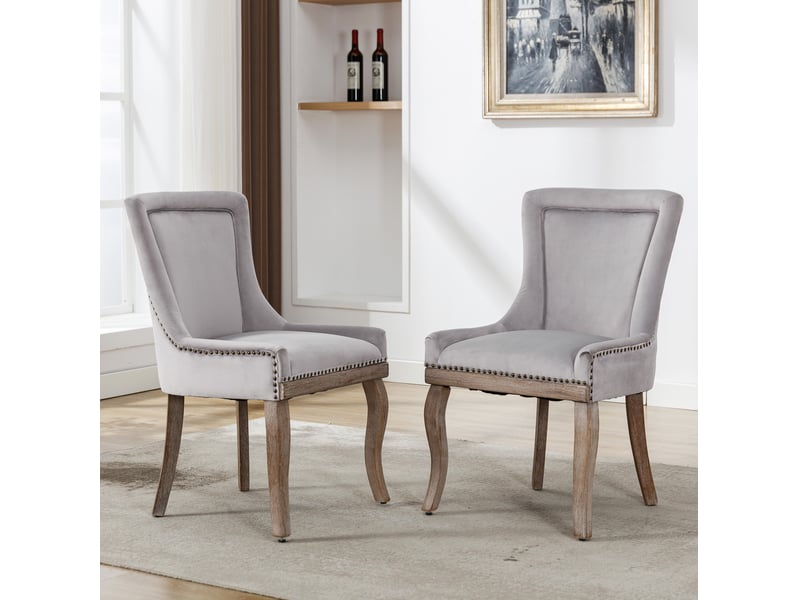  Chaises de salle à manger en velours gris, lot de 2 evryae  - Conforama D