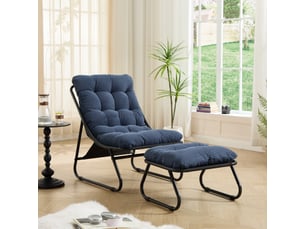 Fauteuil lounge noir avec repose-pieds et coussin bleu marine épais confortable