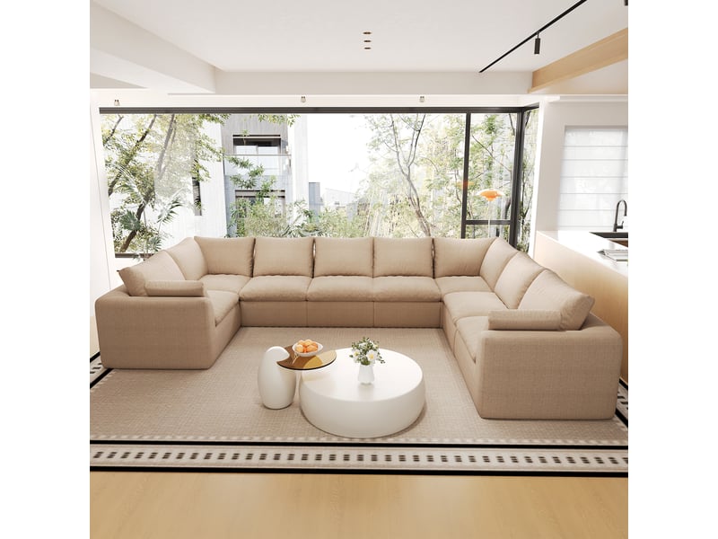 Canapé modulable en u cloud 8 places 375 x 245 cm, mousse compressée, tissu kaki IKSETERA TRADING LTD - Conforama D