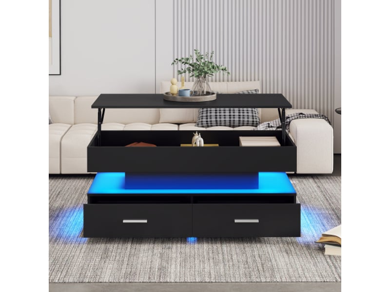  Table basse relevable rectangulaire noir - 50x100 cm led panneau de particules table basse noir - Conforama E