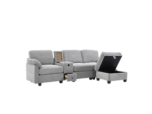 Canapé 3 places gris clair en velours côtelé avec usb-c 266 cm et ottomane de rangement mobile