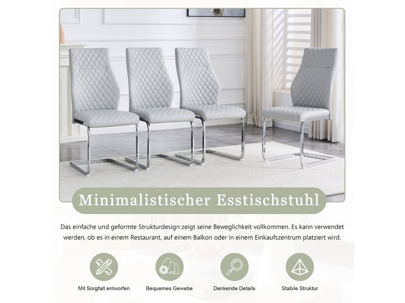  Chaises de salle à manger lot de 2 à dossier haut matelassé  - pieds antidérapants similicuir gris clair  - Conforama E