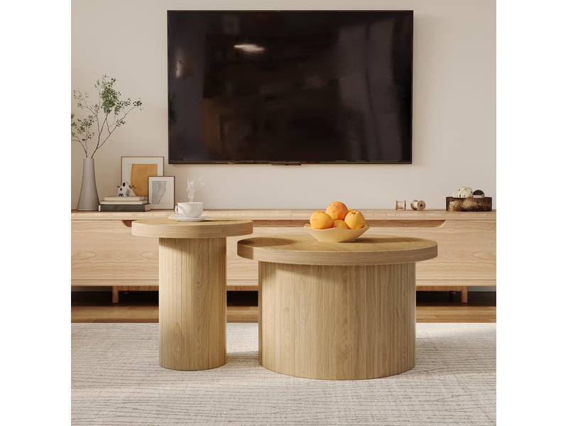  Ensemble de 2 tables basses rondes en mdf – finition naturelle – ø 66 et 40 cm  - Conforama C