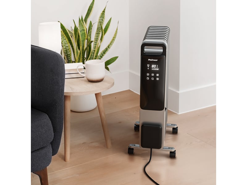 Radiateur à huile omniwarm 2500w avec 11 ailettes, affichage numérique et contrôle via application intelligente – argent  - Conforama E